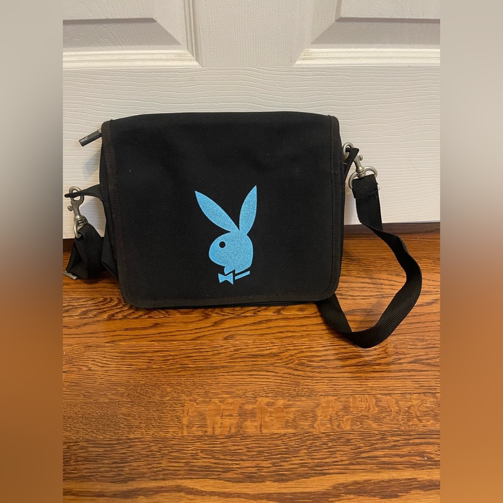PLAYBOY Black and Blue Messenger Bag with Iconic Logo